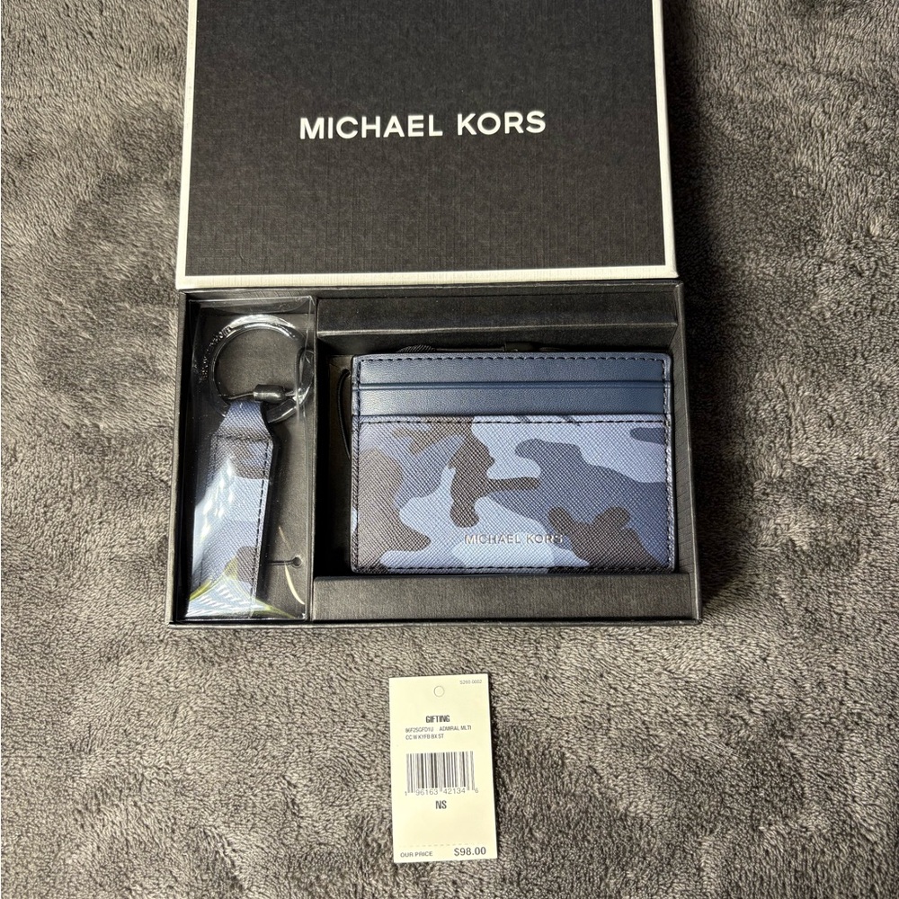 Michael Kors Blue and Gray Key and Card Holder Set